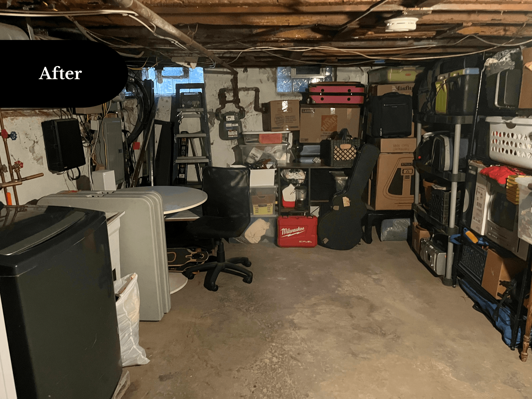Same basement after transformation, cleared and organized